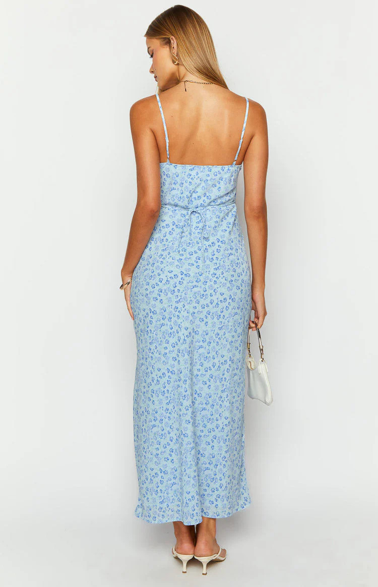 Renesmee Blue Floral Print Maxi Dress | Beginning Boutique (US)
