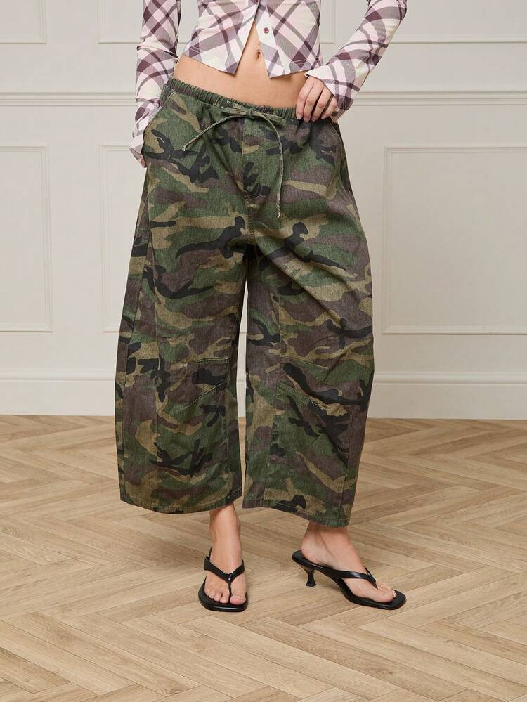 COUREZ Elastic Waistband Cropped Mid Balloon Jeans In Camo/Y2K Summer Outfits For Women Botttoms ... | SHEIN