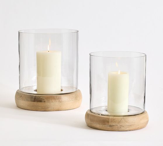 Laguna Mango Wood Hurricane Candle Holder | Pottery Barn (US)
