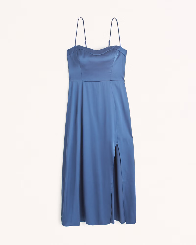Satin High-Slit Midi Dress | Abercrombie & Fitch (US)