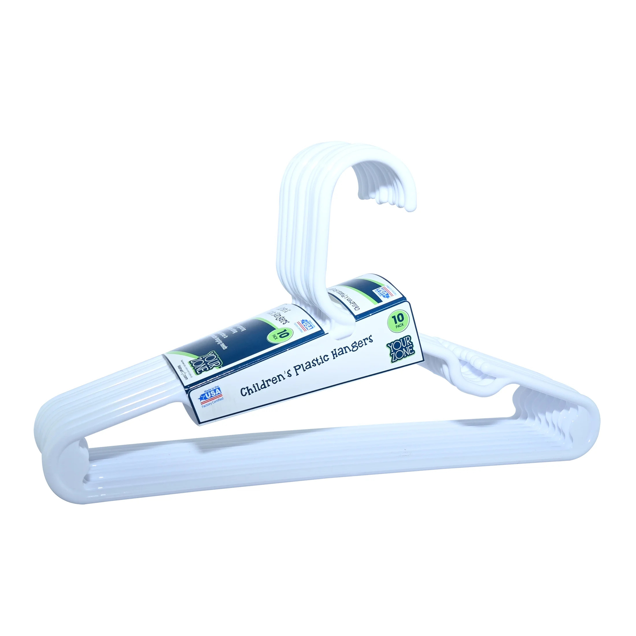 Your Zone Children's Clothing Hangers, 10 Pack, White, Sizes Up to 8, Durable Plastic | Walmart (US)