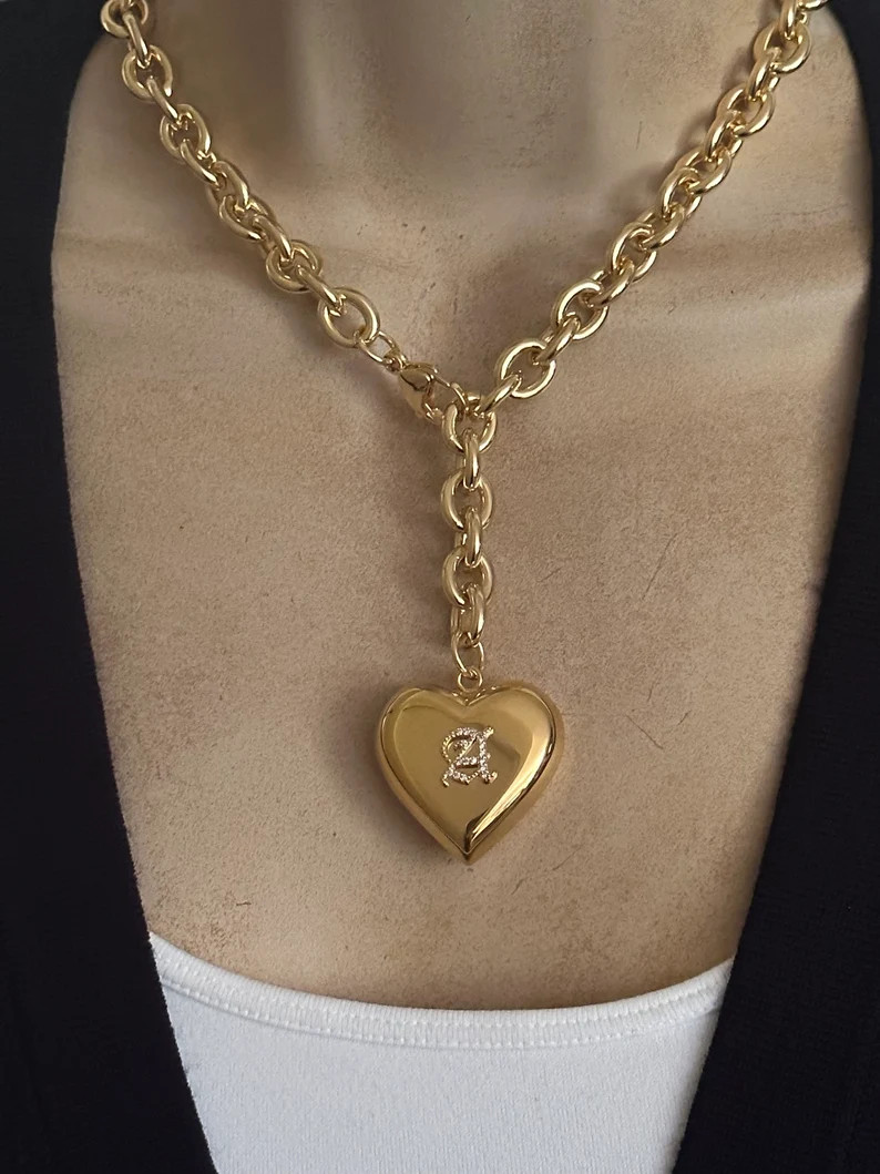 Personalized Puffy Heart Necklace/lariat - Etsy | Etsy (US)