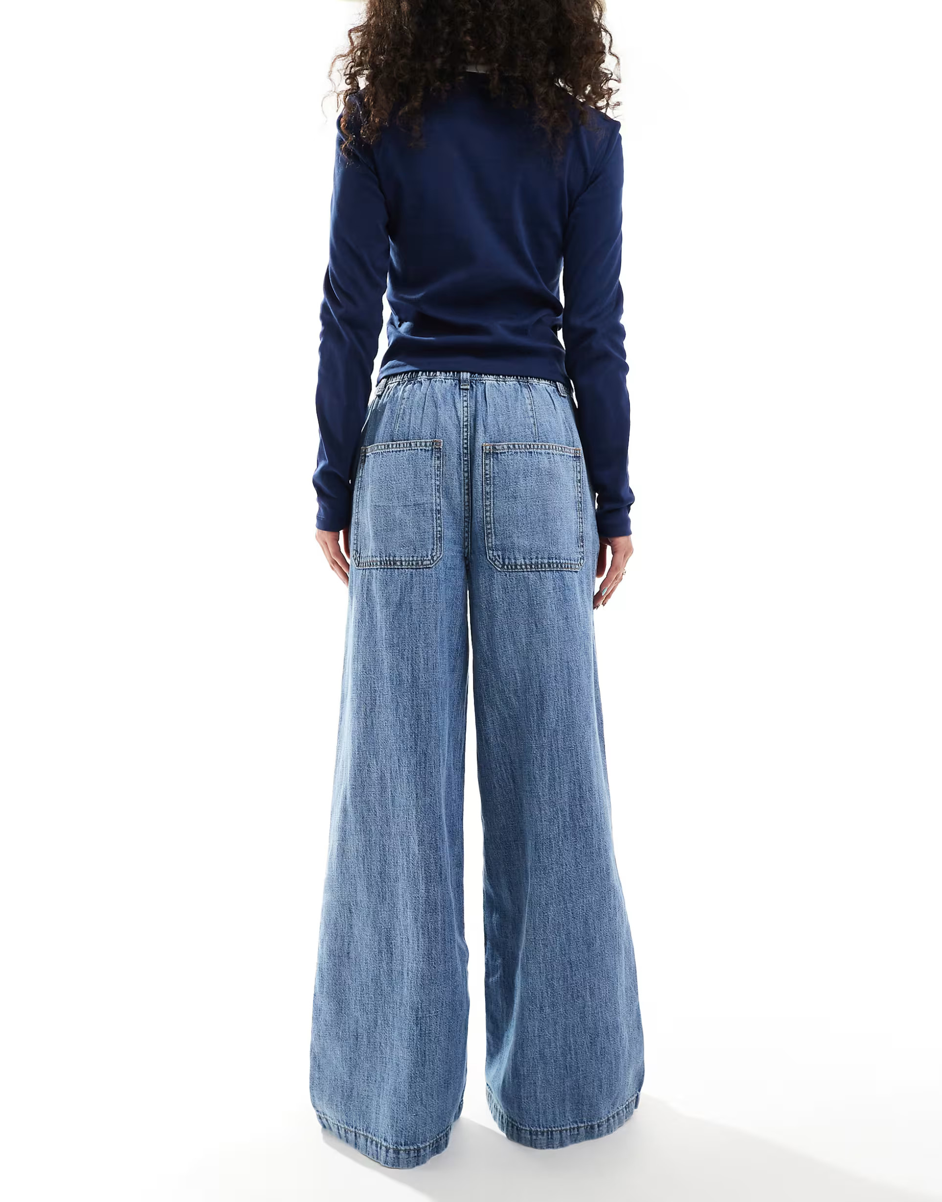 ASOS DESIGN soft wide leg jean with linen in light mid blue | ASOS | ASOS (Global)