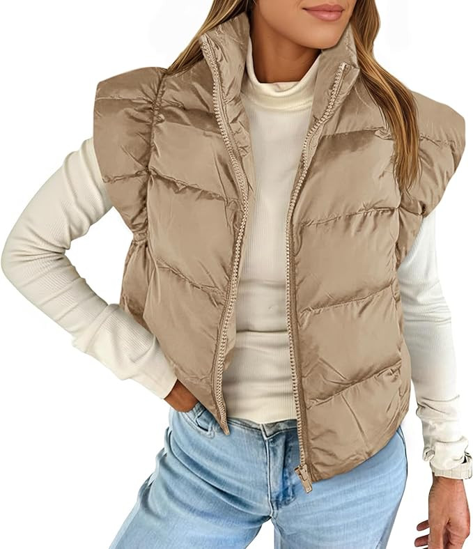 Tankaneo Womens Cropped Puffer Vest Cap Sleeve Zip Up Puffy Qulited Jacket Stand Collar Padded Gi... | Amazon (US)
