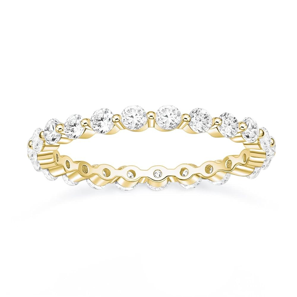 EAMTI 2mm 925 Sterling Silver Wedding Band Cubic Zirconia Full Eternity Stackable Engagement Ring... | Amazon (US)