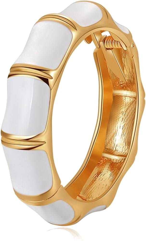 Wide Grooved Crystal Cuff Hinge Bangle Metal Shiny Punk Bracelet Great Polished Fashion Statement... | Amazon (US)