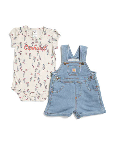 Infant Girls 2pc Floral Bodysuit And Denim Overalls Set | TJ Maxx