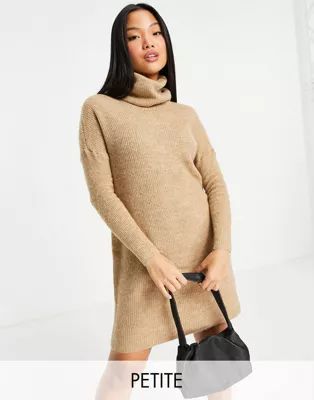 Only Petite roll neck knitted dress in tan | ASOS (Global)