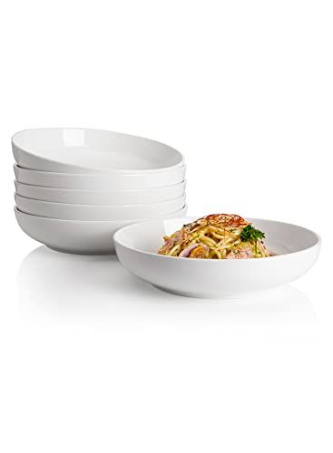 Sweese Pasta Bowls, 22 Ounce Salad White Serving Bowls Set of 6, 7.6 Inch Porcelain Plates for Serving Dinner, Salad - Microwave Dishwasher Safe | Amazon (US)