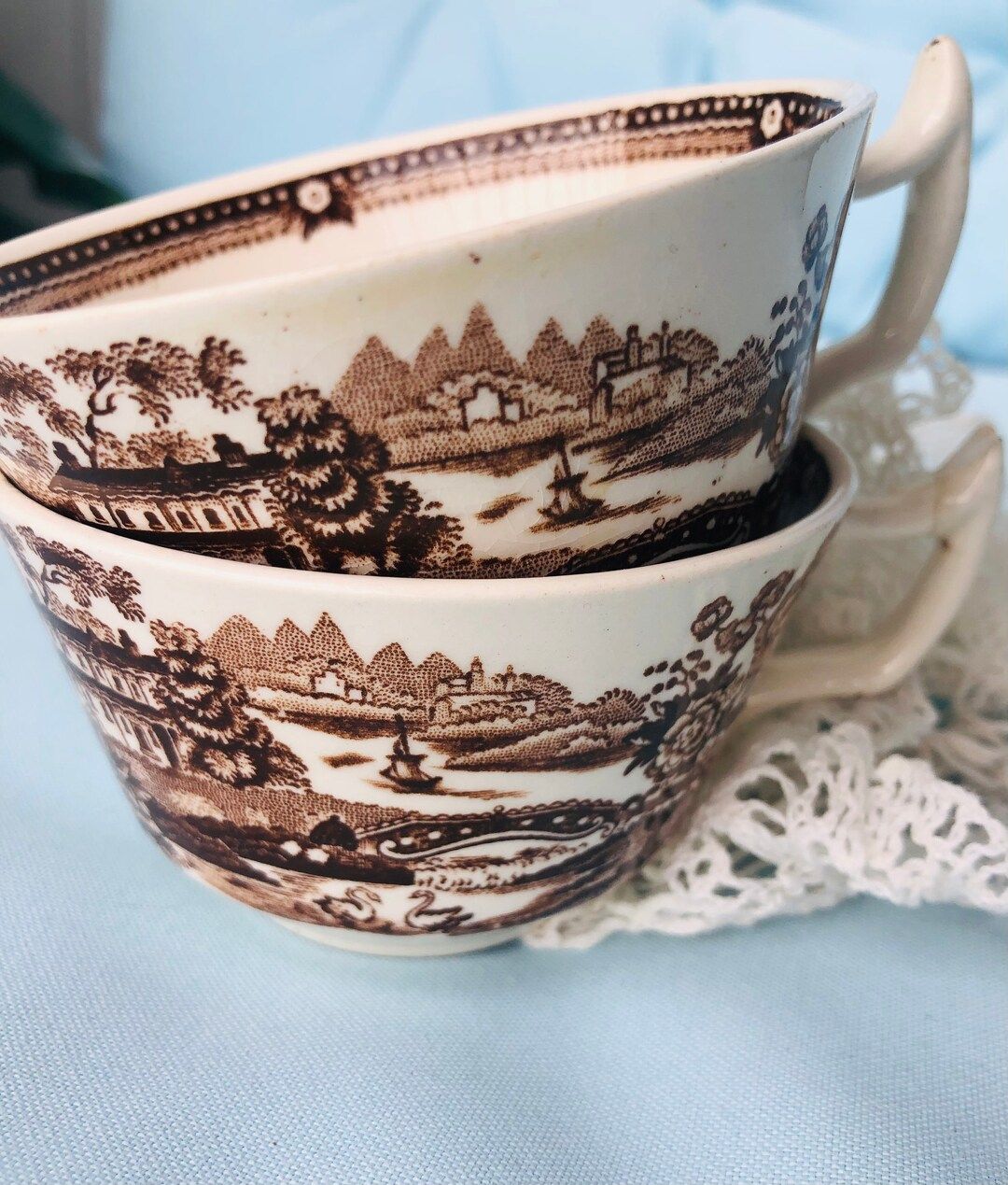 STAFFORDSHIRE TONQUIN CUPS, Set of 2, Brown Transferware, Read Pls - Etsy | Etsy (US)