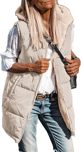 PRETTYGARDEN Womens 2023 Fall Reversible Vests Sleeveless Fleece Jacket Zip Up Hoodie Pockets Lon... | Amazon (US)