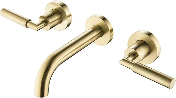 RBROHANT Brushed Gold Wall Mount Bathroom Faucet, Wall Mounted Sink Faucet, Dual Handle, Solid Br... | Amazon (US)