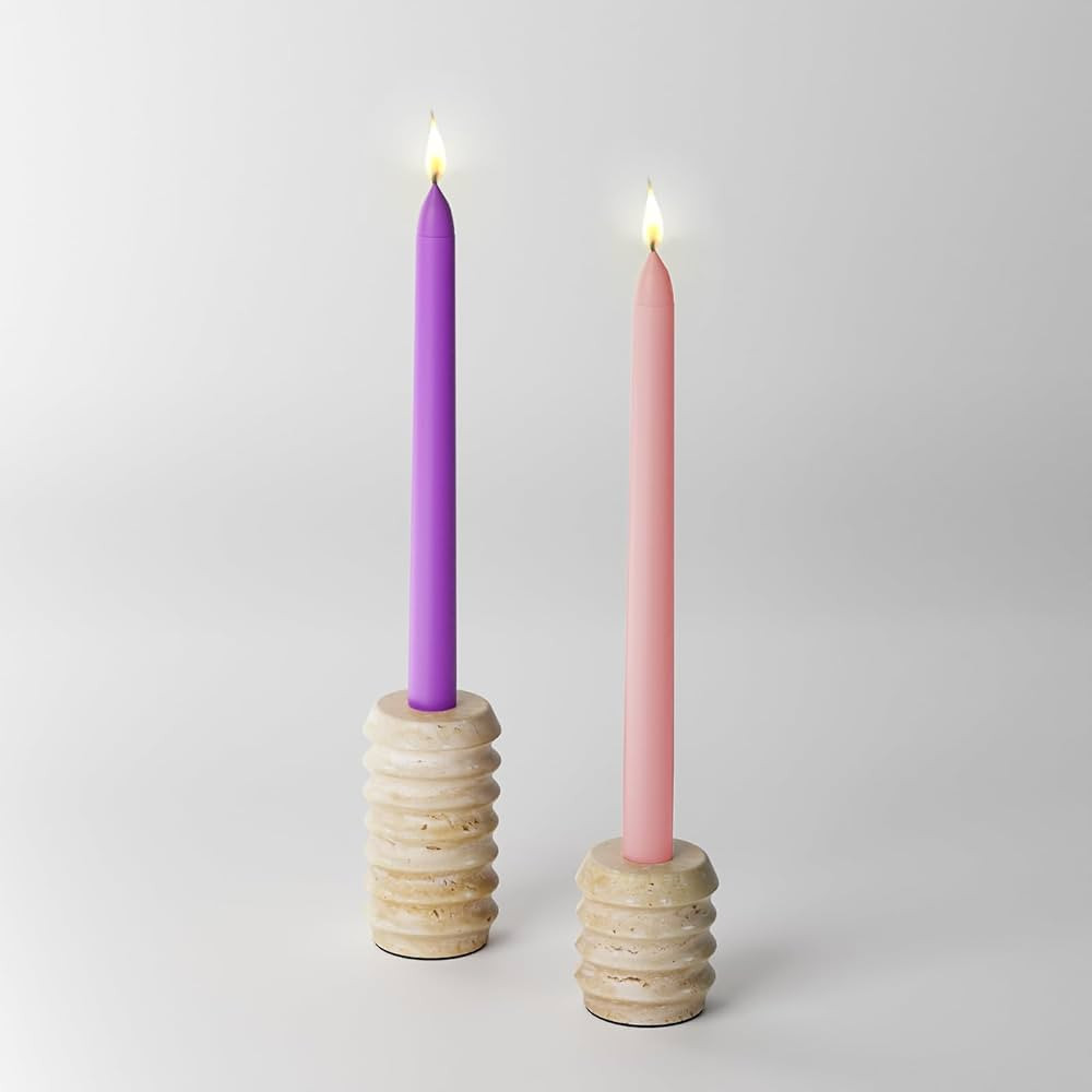 White Candle Holder Set of 2, Natural Marble Candlestick Holder Decorative, Travertine Candle Sta... | Amazon (US)