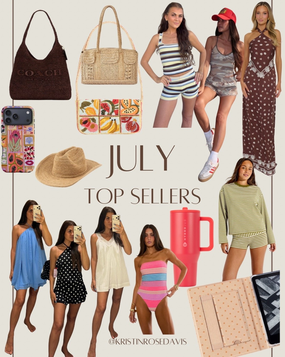 July Top Sellers: 
1. Gigi Pip Ames Hat - Code: Kristin15
2. Milkstain Camo - Code: KRISTINROSEDAVIS (on my shopmy)
3. Coach Woven Brooklyn Bag
4. The Dairy Phone Cases (on my shopmy)
5. Hydrojug - Code: WILD
6. TJ Maxx Beaded Bag
7. Amazon Stripe Set
8. Stori Cases Kindle - Code: WildOne
9. Beach Riot One Piece 
10. Show Me Your Mumu 
Plus my top 5 Target top sellers!

#LTKootd