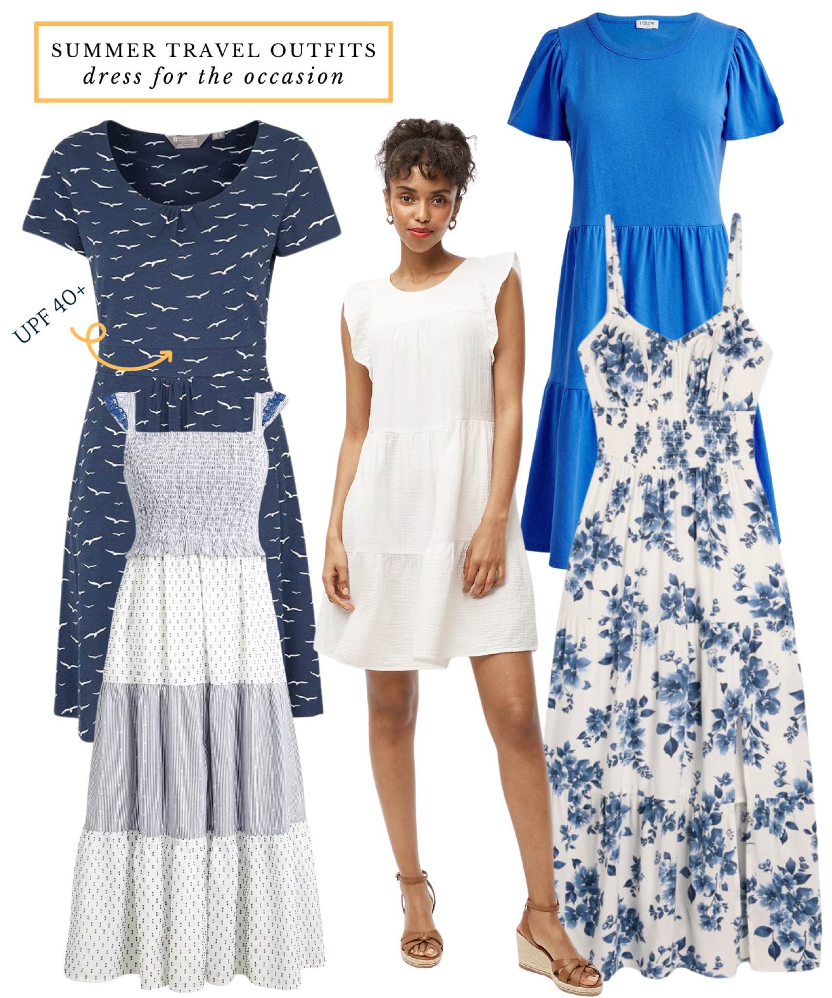Summer travel outfits, summer travel dresses, sundresses, travel wardrobe, pretty dresses, midi dres, tiered dress, blue and white dress

#LTKsummer #LTKstyletip #LTKtravel