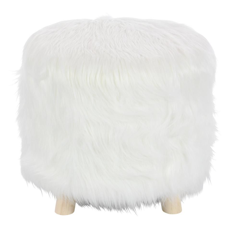 Litton Lane White Fur Cushioned Foot Stool | The Home Depot