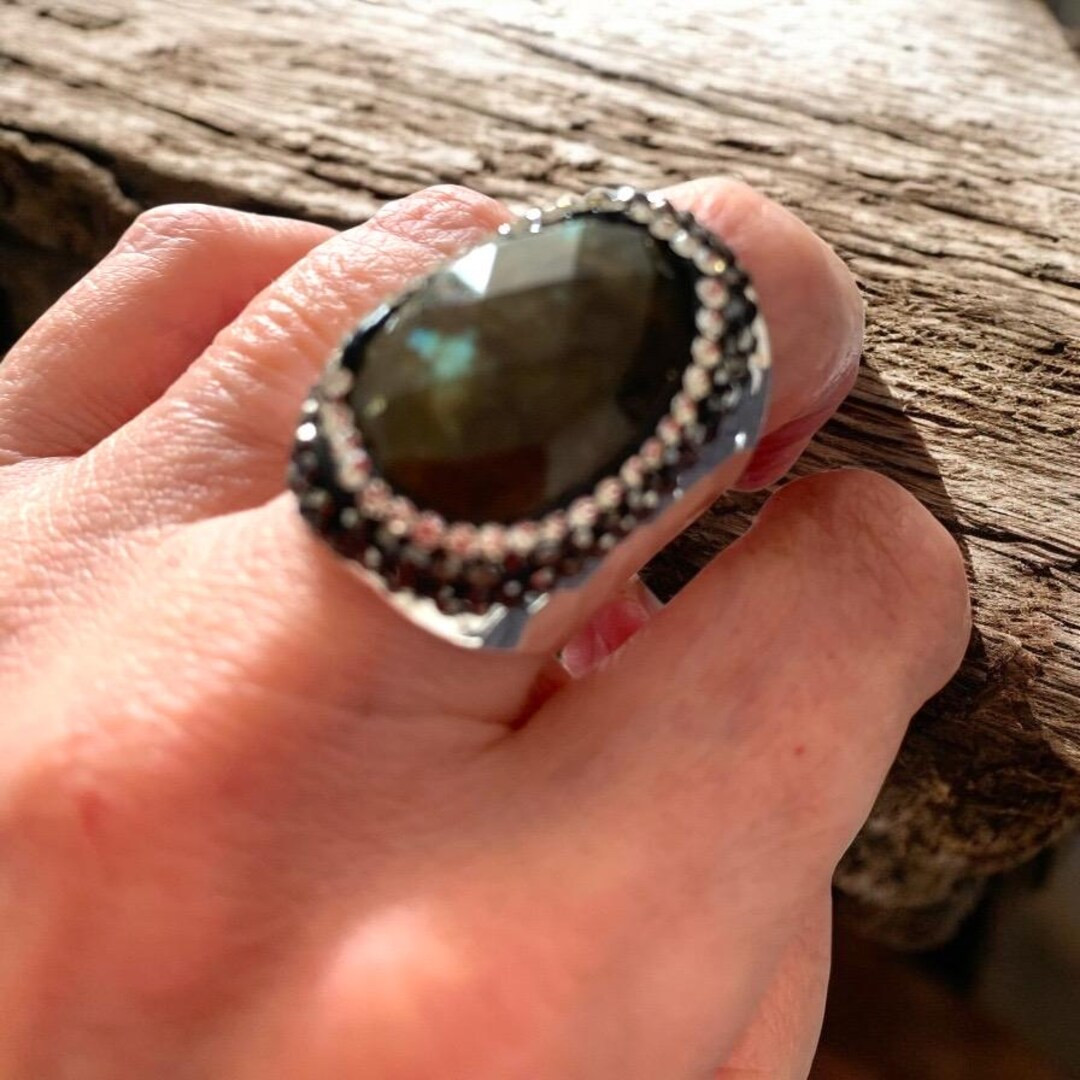 Dark Labradorite Cuff Ring. Silver, Adjustable. - Etsy | Etsy (US)