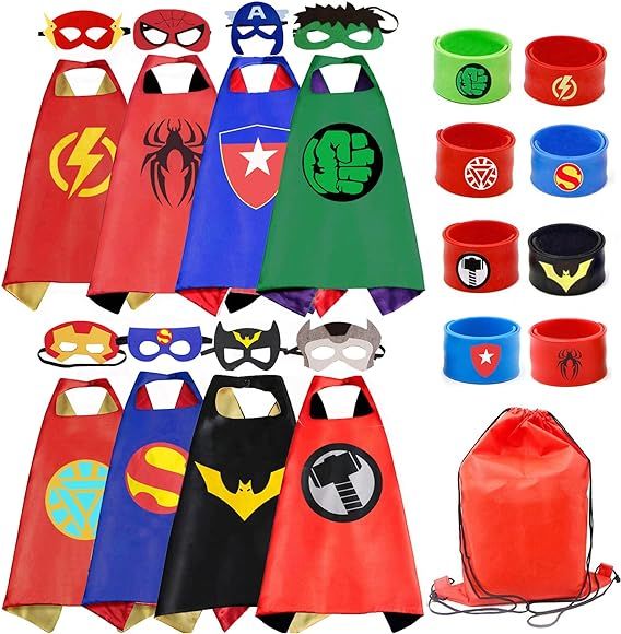 RioRand Kids Dress Up 8PCS Superhero Capes Set and Slap Bracelets for Boys Costumes Birthday Part... | Amazon (US)