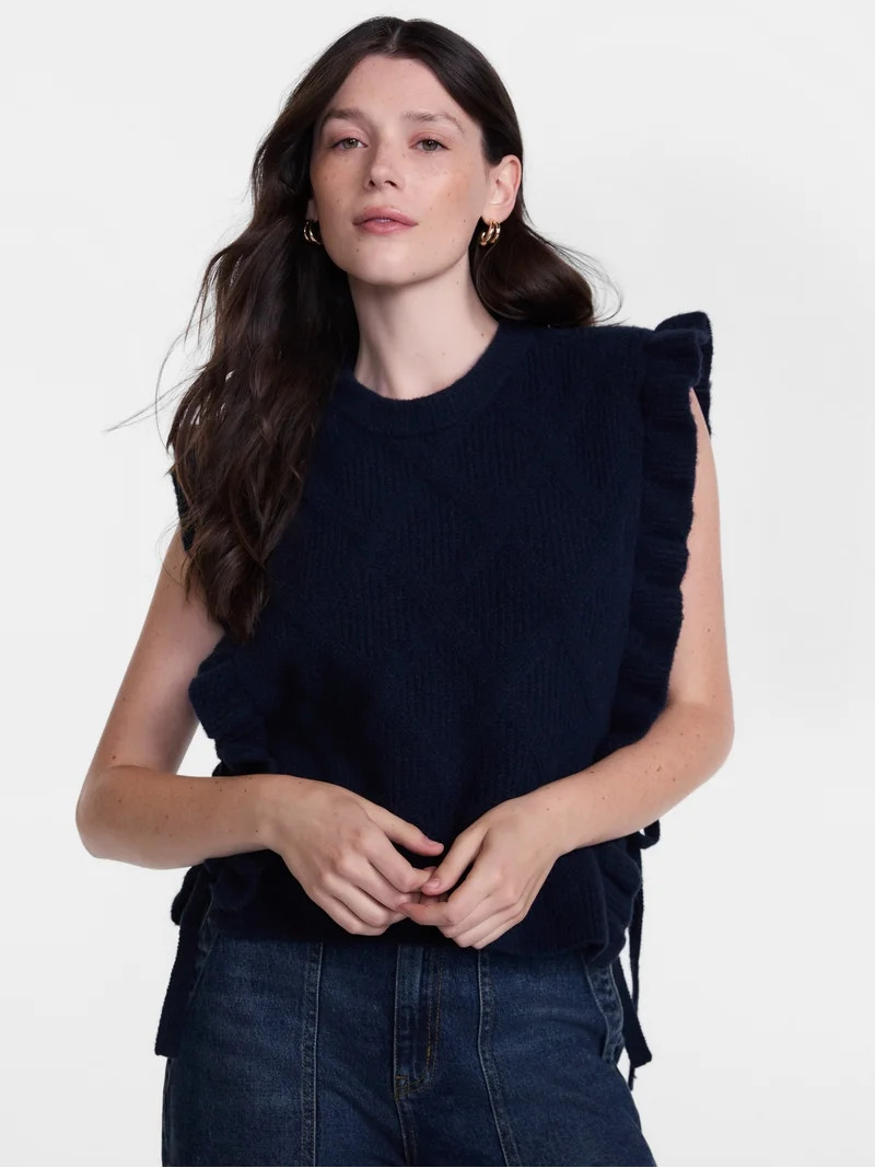 Scenario Women's Ruffle Sweater Vest, Sizes S-XXXL | Walmart (US)