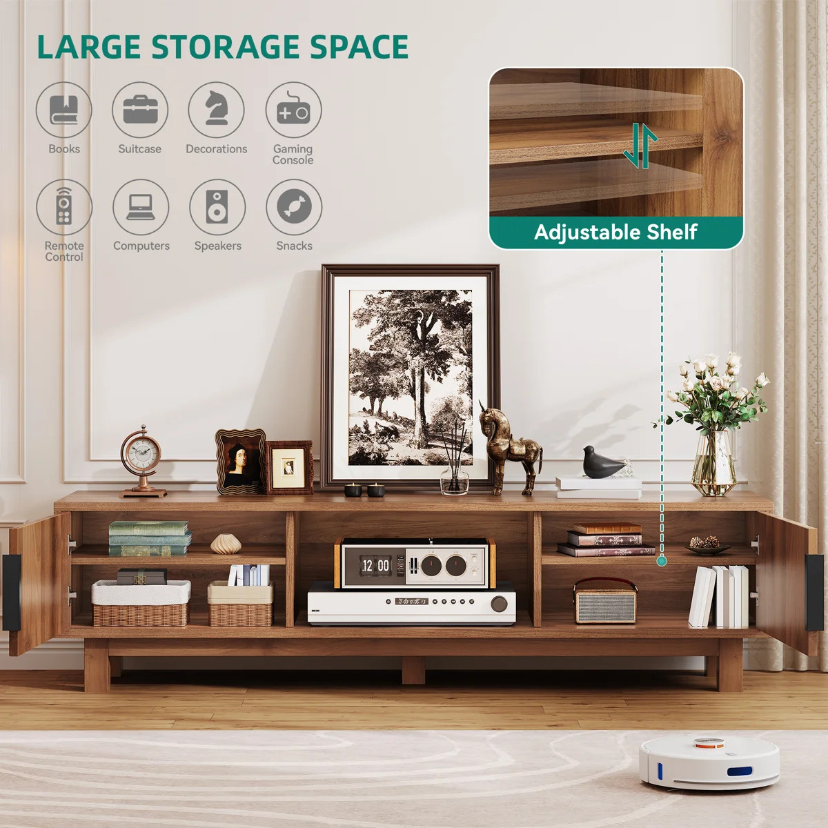 59"W Fluted TV Stands For Tvs Up To 65" With Power Outlets & Storage Compartments | Wayfair North America