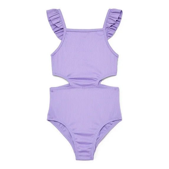 Wonder Nation Girls Cutout Rib Knit One Piece Swimsuit with UPF 50, Sizes 4-18 & Plus | Walmart (US)