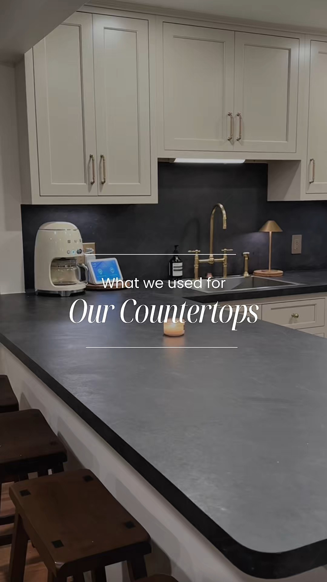 Soapstone look… without the soapstone price! These dark countertops totally transformed our kitchen and they’re actually laminate—Wilsonart in Lisola with the Honed Fieldstone Finish. Linking everything from our kitchen including countertop details, lighting, and decor!

#kitchenremodel #budgetkitchen #soapstonelook #laminatecountertops #kitcheninspo #kitchenmakeover #kitchendetails #darkcountertops #ltkhome #homewithEm

#LTKHome