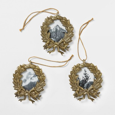 Set of 3 Wreath Picture Frame Ornaments Gold - Threshold™ designed with Studio McGee | Target