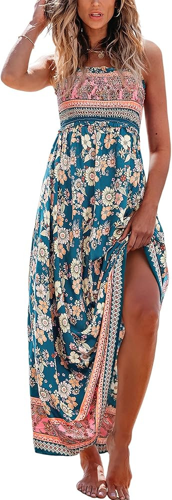 CUPSHE Women's Maxi Dress Ditsy Floral Smocked Summer Sundress Sleeveless Ruffled Spaghetti Strap... | Amazon (US)