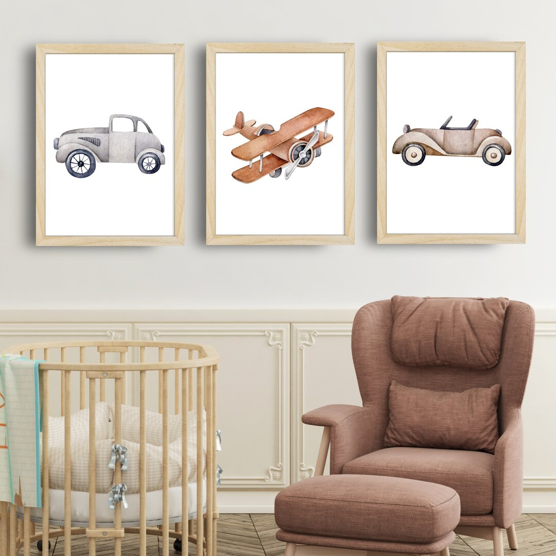 Watercolor Vehicle Nursery Wall Decor  / Boys Room Art Prints / Set Of 3 Vehicle Wall Art /  Kids... | Etsy (US)