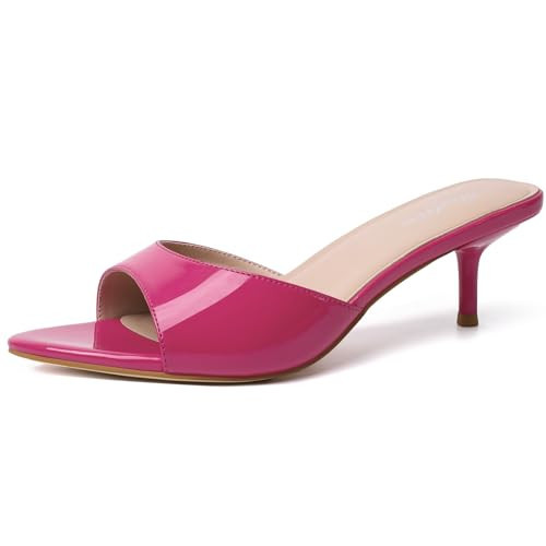 Mostrin Hot Pink Kitten Heels for Women Pointed Toe Vintage Mules Heels Sexy Slip on Stiletto Backless Sandals for Party Wedding Daily Size 8 | Amazon (US)