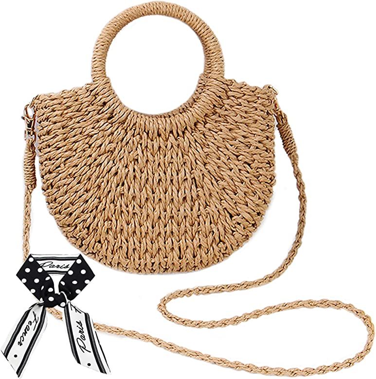 Raffia Woven Wicker Clutch Bag Straw Purse For Girls Summer Beach Crossbody Handbags | Amazon (US)
