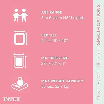 Intex 66810EP Inflatable Kidz Travel Bed Set: Includes Hand Pump and Carry Bag – Removable Matt... | Amazon (US)