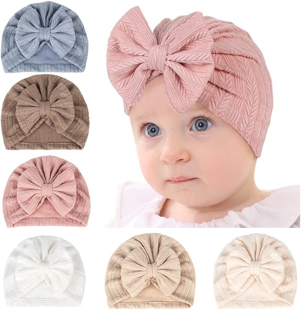 QandSweet 0-24 Months Newborn Girls' Hats Cotton and Linen Cap Infant Big Bow Hat Baby Shower | Amazon (US)