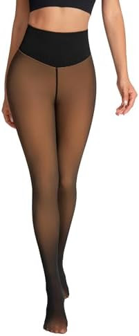 One-Seam Fleece Lined Tights for Women Fake Sheer Thermal Leggings with Tummy Control & Butt Lift... | Amazon (US)