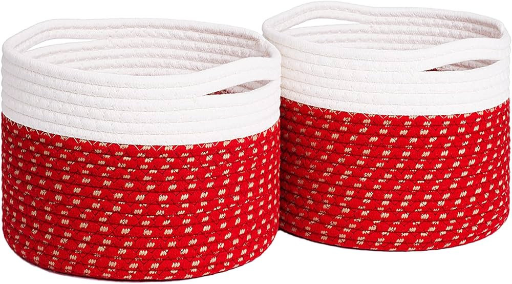 LixinJu Small Baskets for Organizing Small Woven Basket Set of 2 Red Small Rope Basket Set with H... | Amazon (US)
