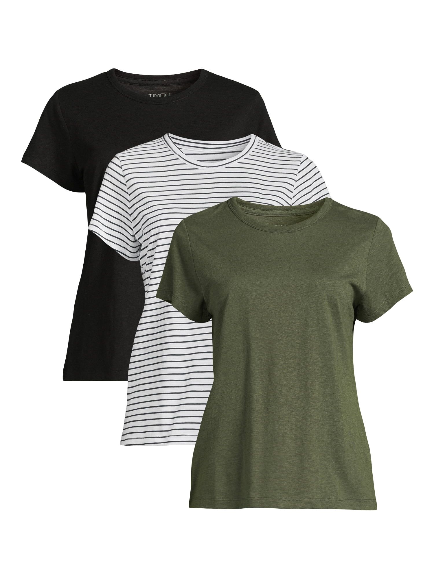 Time and Tru Women's Slub Crewneck Tees with Short Sleeves, 3-Pack, Sizes XS-XXXL | Walmart (US)