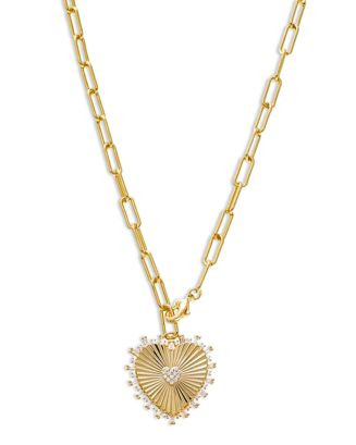 Pavé Accented Ridged Heart Pendant Lariat Necklace, 17" | Bloomingdale's (US)