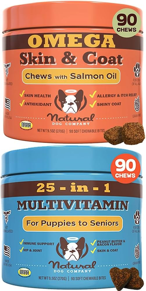 Natural Dog Company Multivitamin Supplement Chews + Skin & Coat Supplement Chews for Dogs - Compr... | Amazon (US)