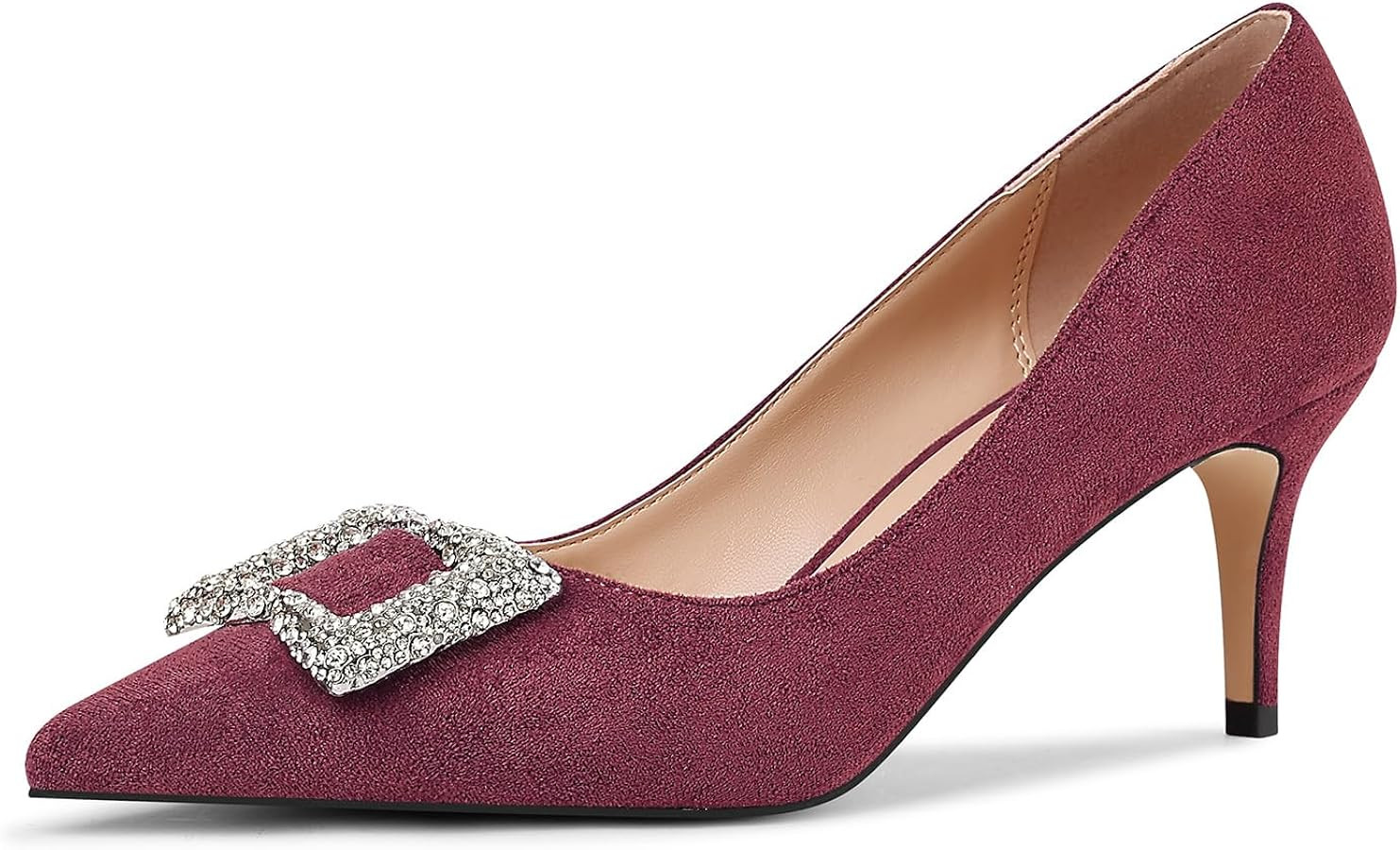 Women's Rhinestones Buckle Pumps Pointed Toe Kitten Heels Dress Shoes | Amazon (US)