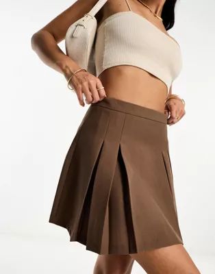 Miss Selfridge pleated mini skirt in taupe | ASOS (Global)