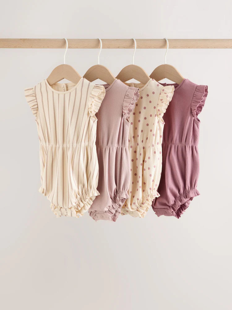 Pink Tonal Spot and Stripe Frill shoulder Baby Rompers 4 Pack | Next US