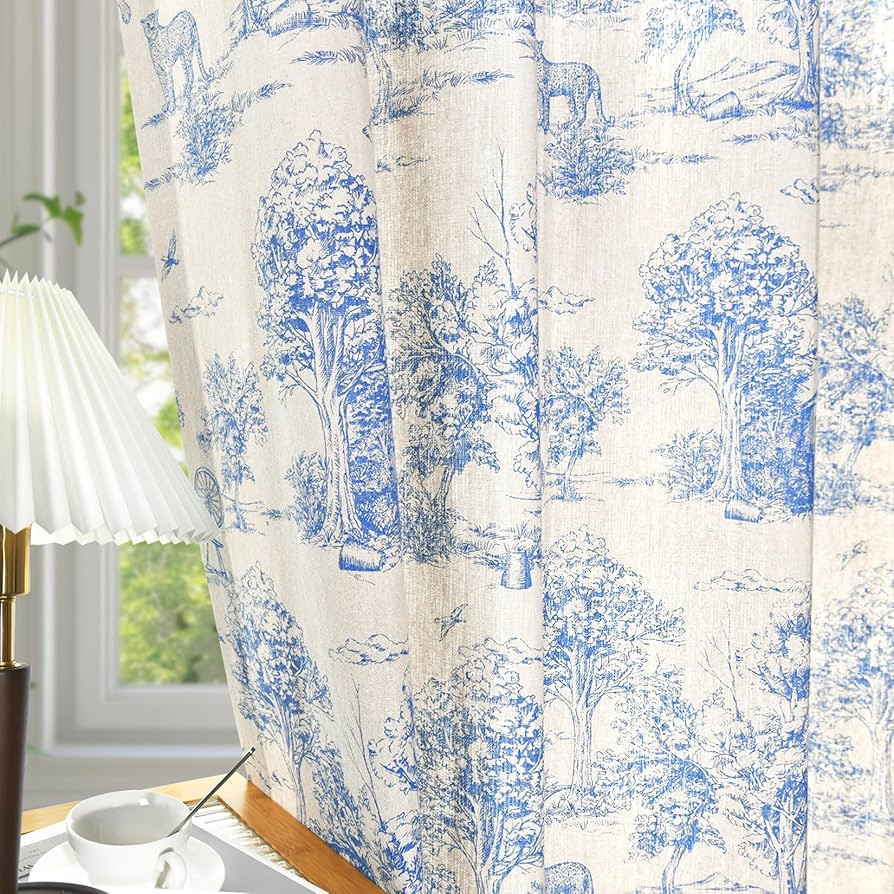 LOVOUS Blue Toile Curtains for Living Room 84 Inch Length 2 Panels Set Linen Toile de Jouy French... | Amazon (US)