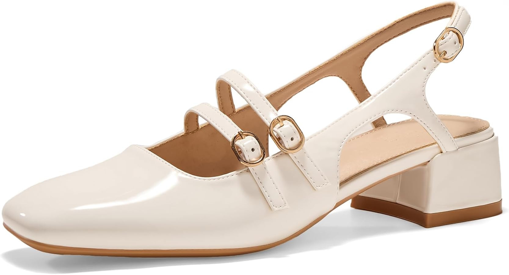 Women's Mary Jane Chunky Low Block Heels Slingback Pumps Closed Square Toe Double Strap Wedding D... | Amazon (US)