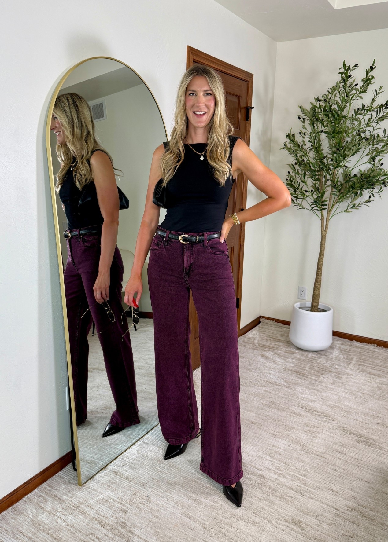 Wearing my true 29/m/tall in all 
Gorgeous plum or burgundy colored wide leg jeans are so ultra flattering! Now on sale! Perfect  for fall 

#LTKTall #LTKSeasonal #LTKSaleAlert