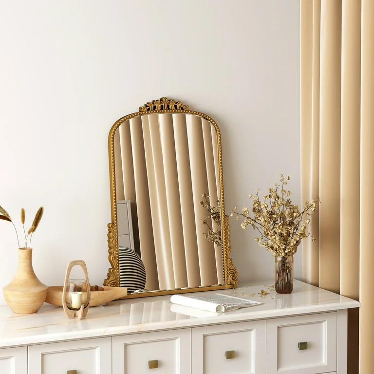 Traditional Baroque Arch Wall Mirror Antique Gold Mirror Wall Decor for Living Room Home 31.5" x ... | Walmart (US)