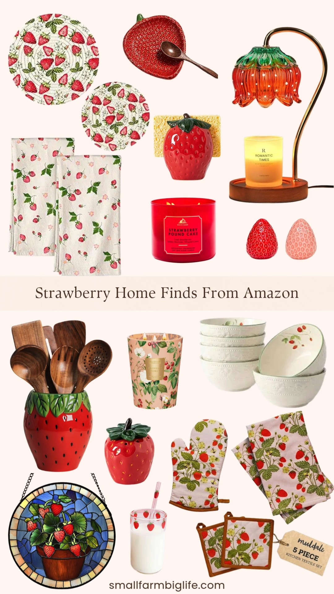 Strawberry season is here and I am completely obsessed with all of these adorable strawberry home finds from Amazon! From a strawberry candle warmer lamp and the cutest ceramic utensil holder to strawberry print kitchen towels, a spoon rest, salt and pepper shakers, soup bowls, the most beautiful stained glass window hanging, and the yummiest strawberry candles, these are the charming and fun kitchen and home pieces that make every day feel a little more cheerful. So many sweet finds at really great prices. Linking everything below! 

 #LTKMothersDay #LTKfoodie #LTKHome