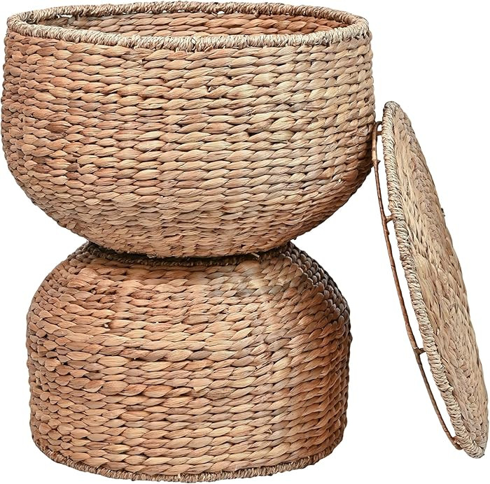 Amazon.com: happimess SAT1000A Bhola 18" Hourglass Handwoven Hyacinth Storage Accent Table with L... | Amazon (US)