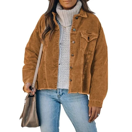 Dokotoo Women s Brown Fall Cardigan Coat Jacket Button Up Pocket Front Crop Corduroy Jacket Outerwea | Walmart (US)