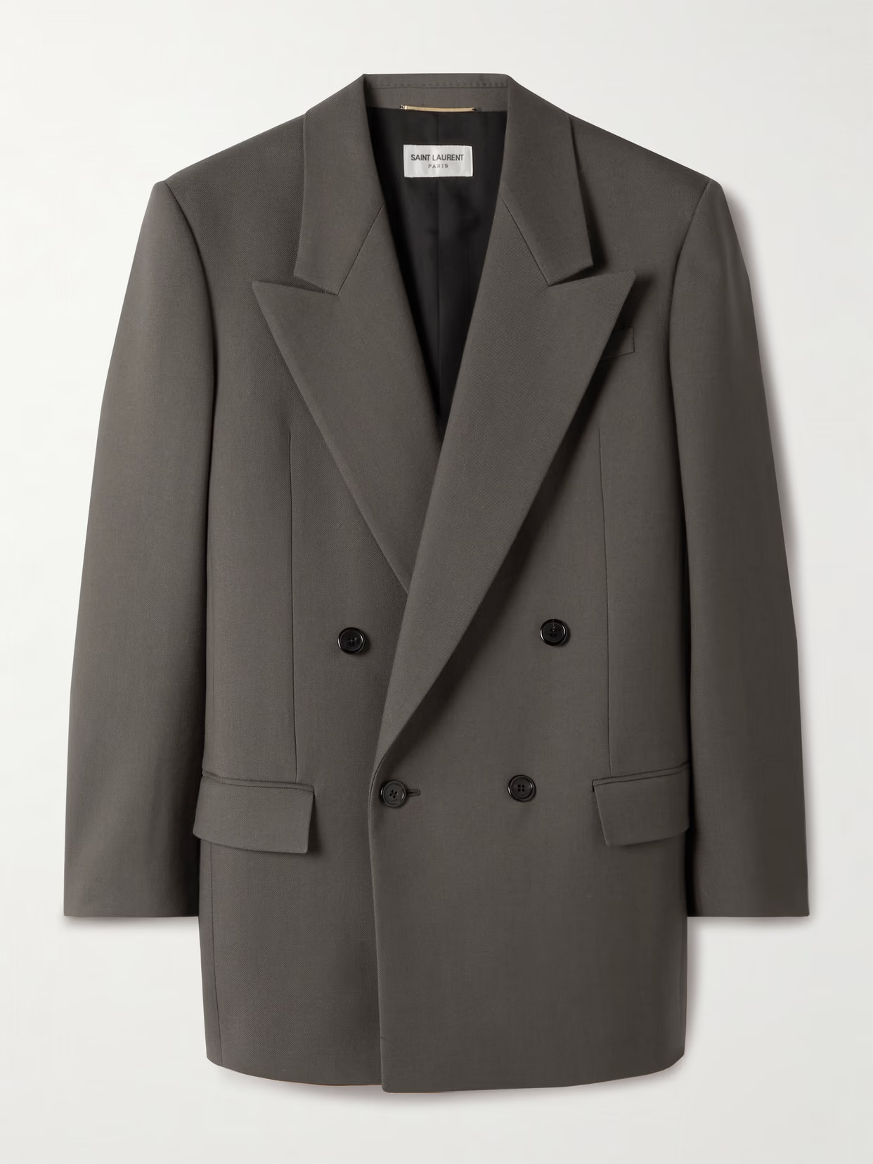 SAINT LAURENT - Double-breasted Wool-gabardine Blazer - Gray | NET-A-PORTER (US)