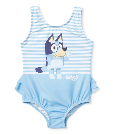 Bluey Blue Stripe Ruffle-Back One-Piece - Toddler | Zulily